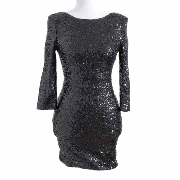 NWT TOBI BLACK SEQUIN SCOOP OPEN BACK MINI COCKTAIL PARTY DRESS - XS - Picture 2 of 11